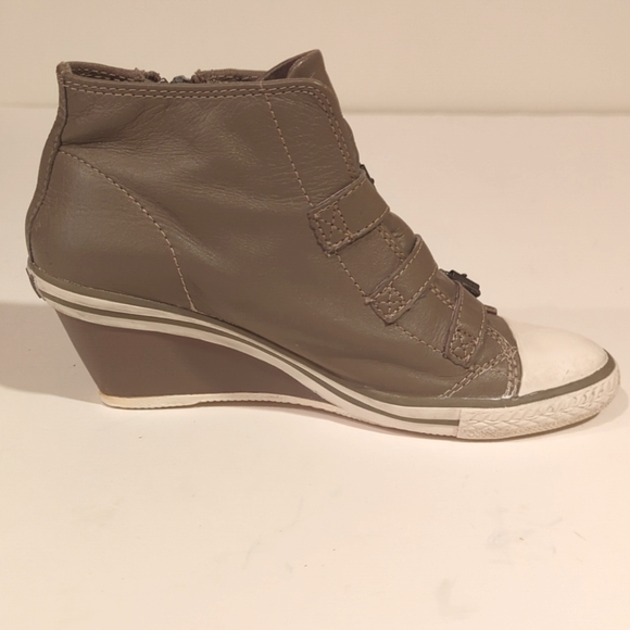 ash Taupe Wedge Zip Leather HighTop Sneaker Size 6.5 (37) - Picture 5 of 14
